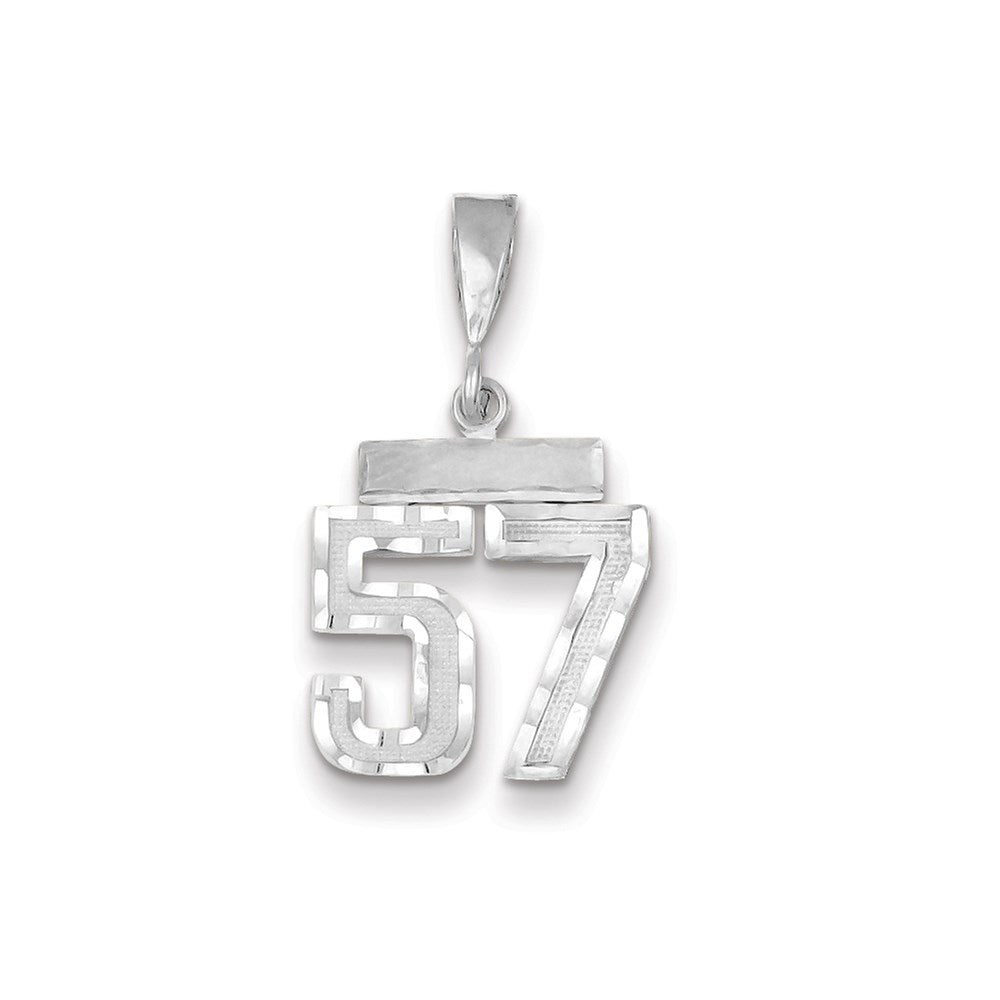 Million Charms 14K White Gold Themed Small Diamond-Cut Number 57 Charm