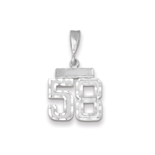 Million Charms 14K White Gold Themed Small Diamond-Cut Number 58 Charm