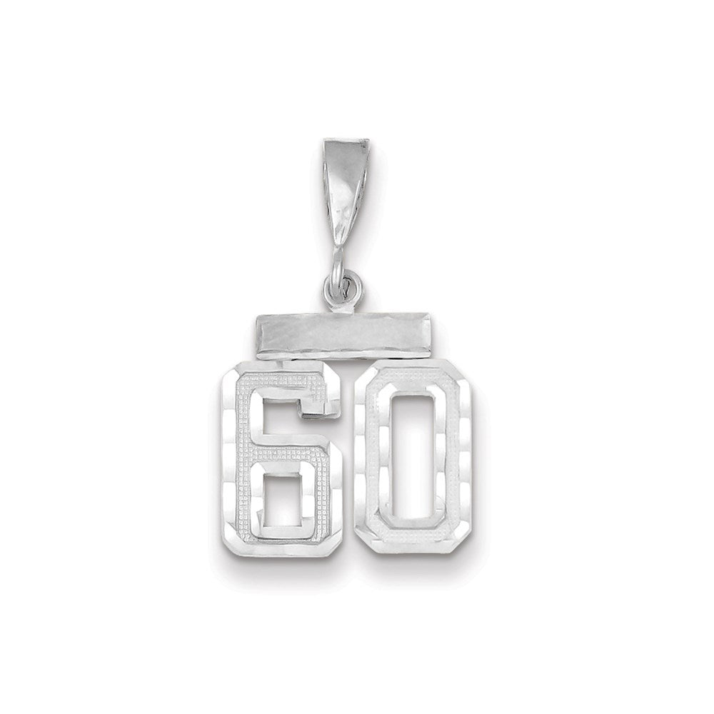 Million Charms 14K White Gold Themed Small Diamond-Cut Number 60 Charm