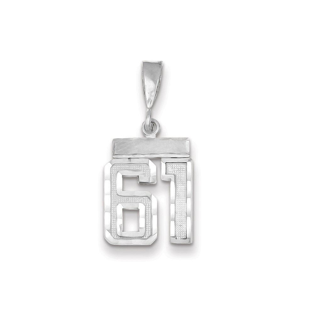 Million Charms 14K White Gold Themed Small Diamond-Cut Number 61 Charm
