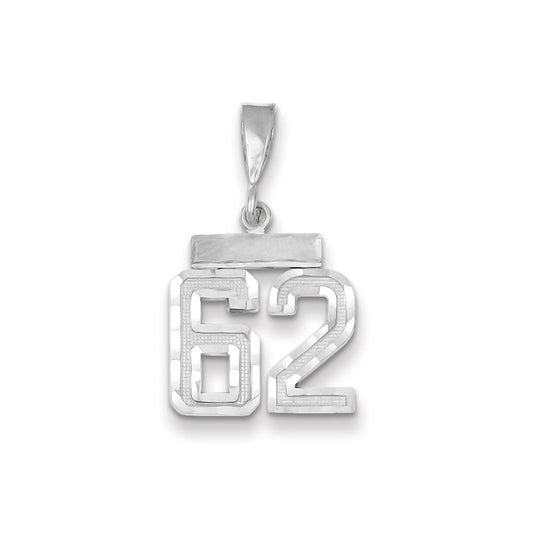 Million Charms 14K White Gold Themed Small Diamond-Cut Number 62 Charm