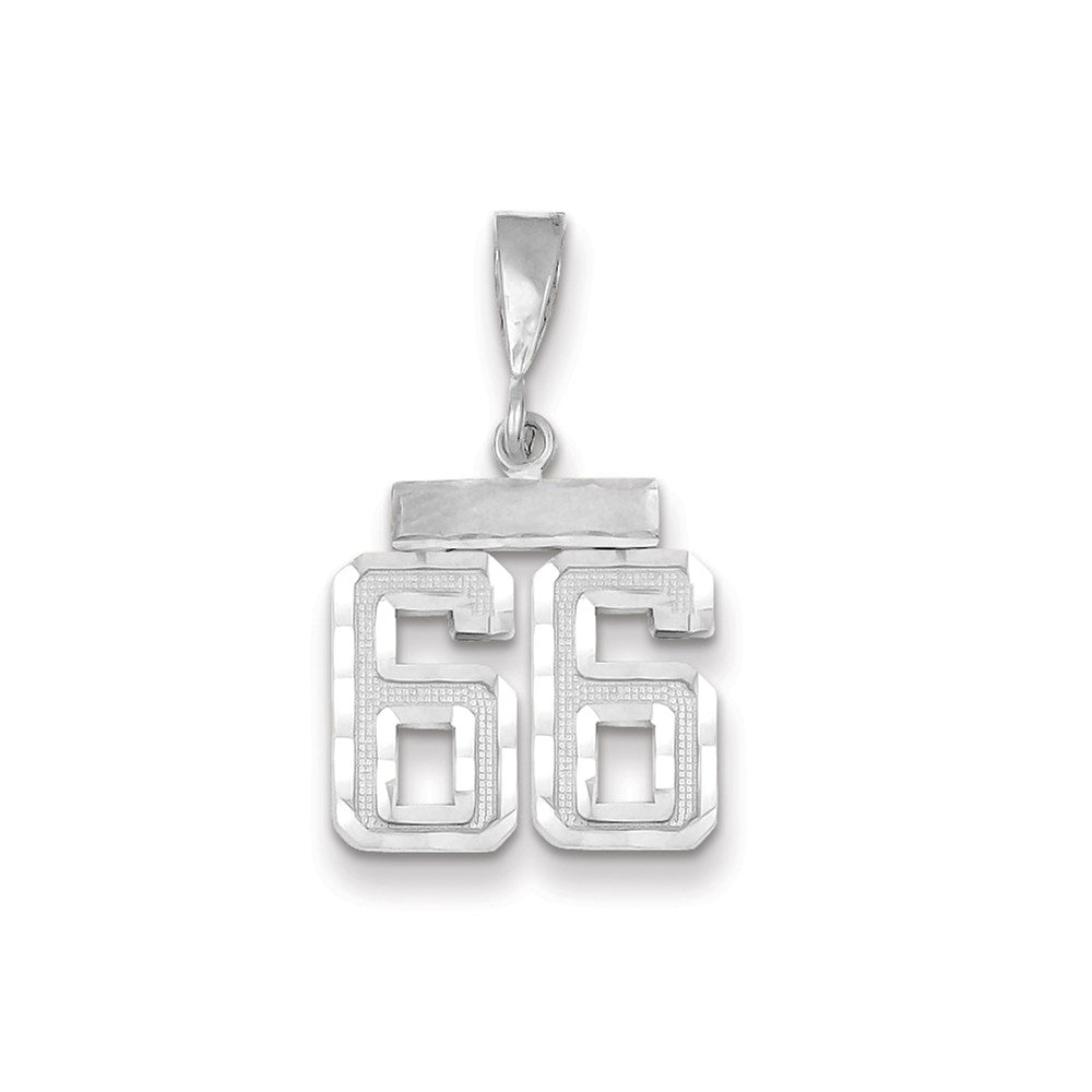 Million Charms 14K White Gold Themed Small Diamond-Cut Number 66 Charm