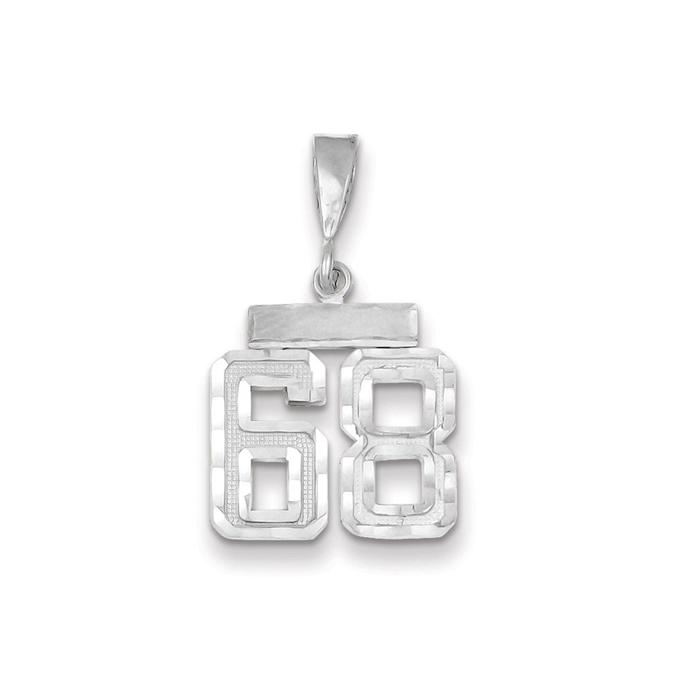 Million Charms 14K White Gold Themed Small Diamond-Cut Number 68 Charm