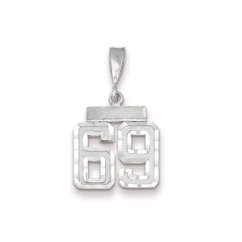 Million Charms 14K White Gold Themed Small Diamond-Cut Number 69 Charm