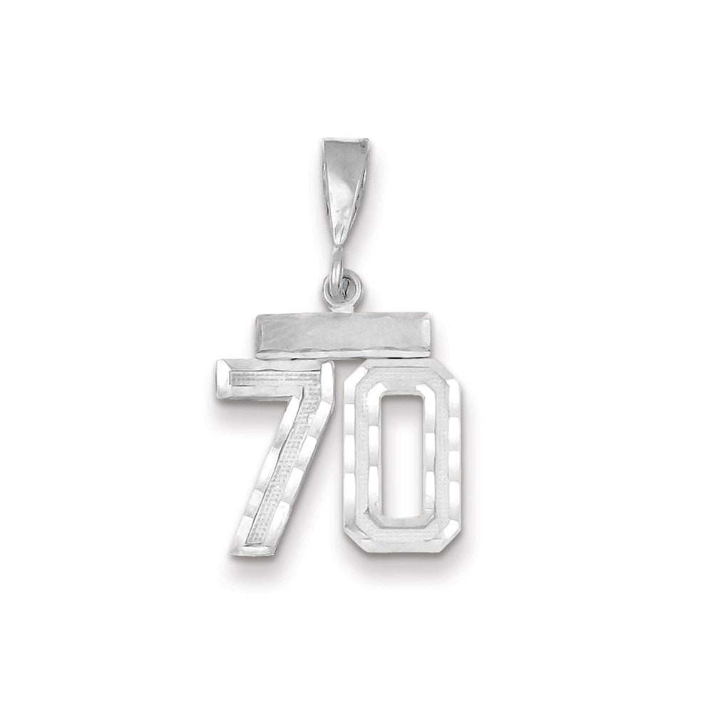 Million Charms 14K White Gold Themed Small Diamond-Cut Number 70 Charm