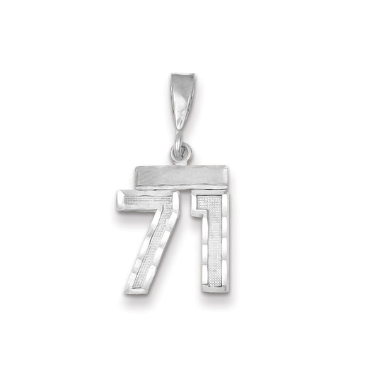 Million Charms 14K White Gold Themed Small Diamond-Cut Number 71 Charm