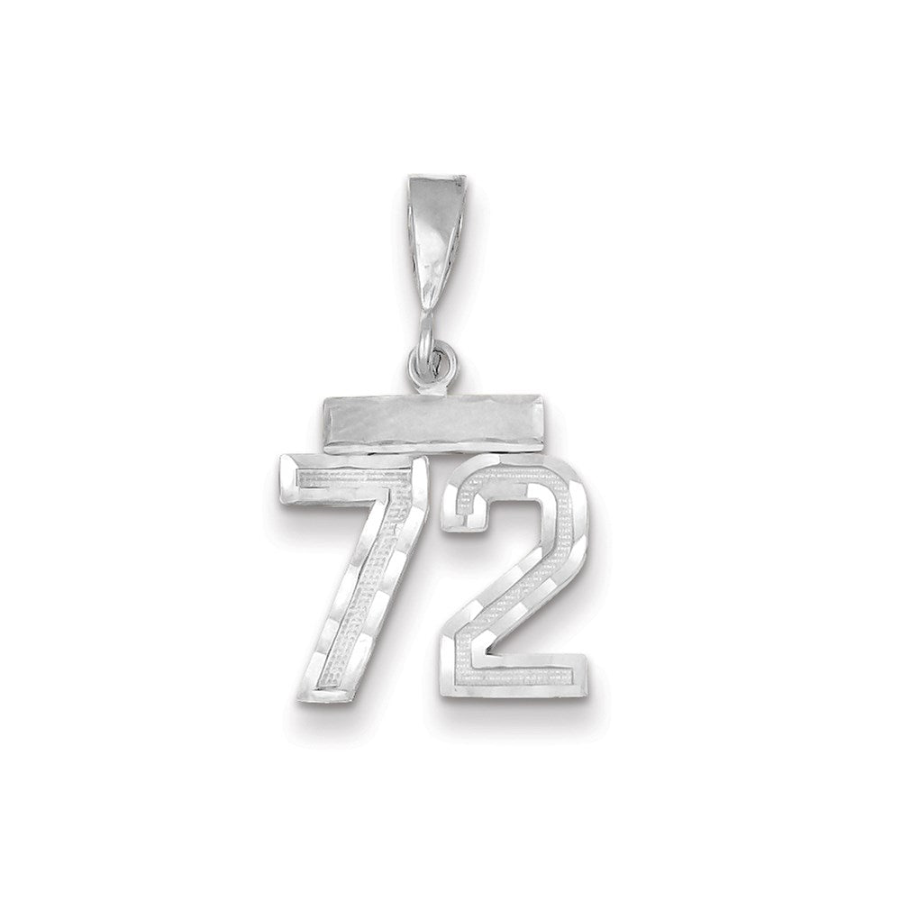 Million Charms 14K White Gold Themed Small Diamond-Cut Number 72 Charm
