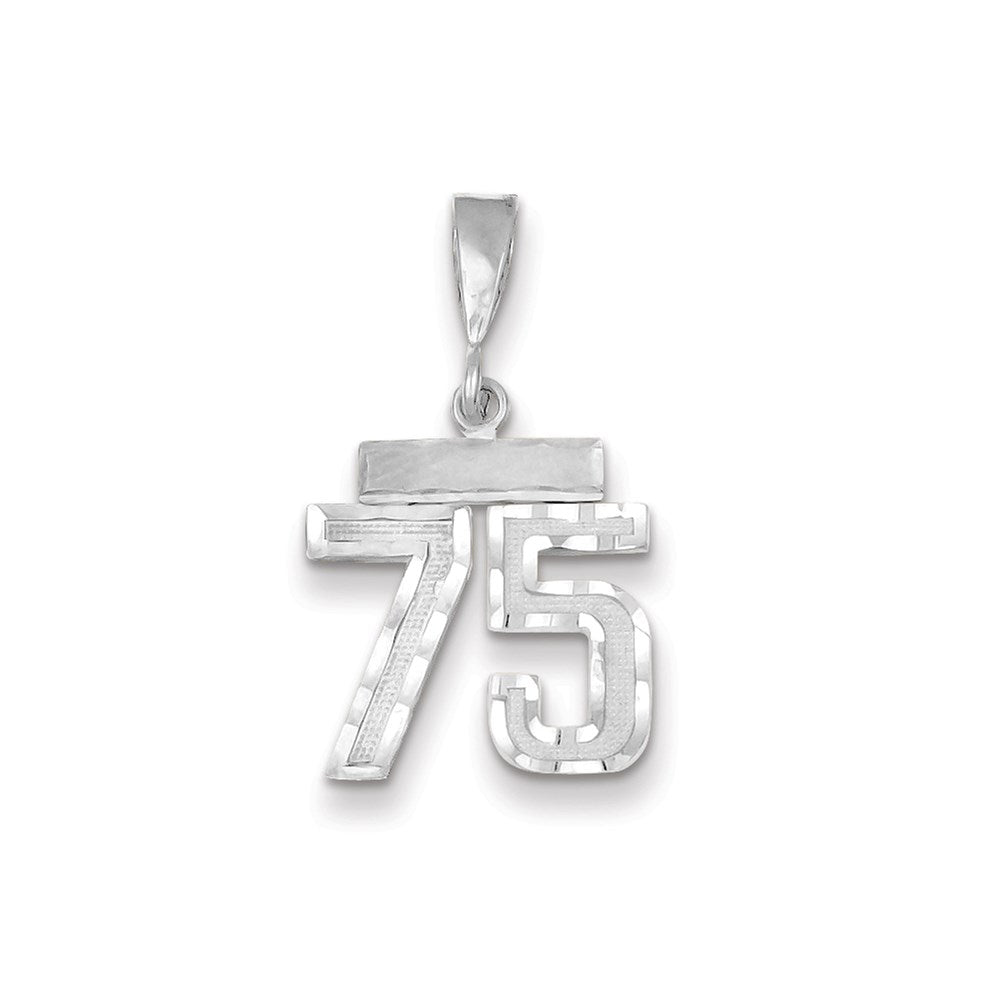 Million Charms 14K White Gold Themed Small Diamond-Cut Number 75 Charm