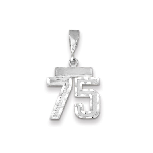 Dije del número 75 de Million Charms, pequeño, con corte de diamante y motivo en oro blanco de 14K