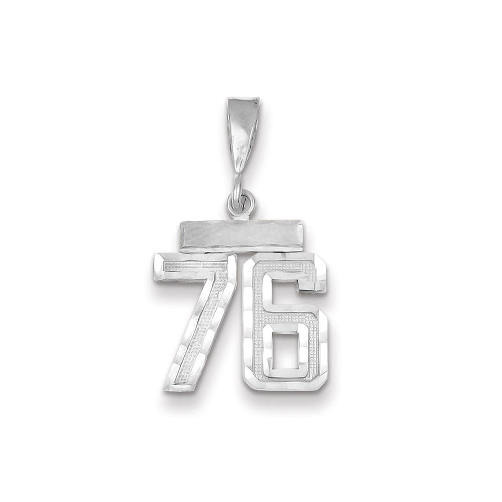 Million Charms 14K White Gold Themed Small Diamond-Cut Number 76 Charm