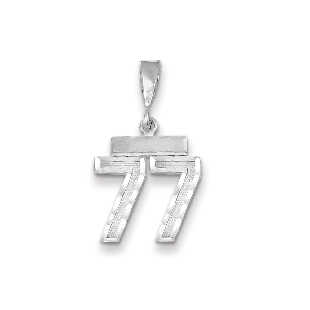 Million Charms 14K White Gold Themed Small Diamond-Cut Number 77 Charm