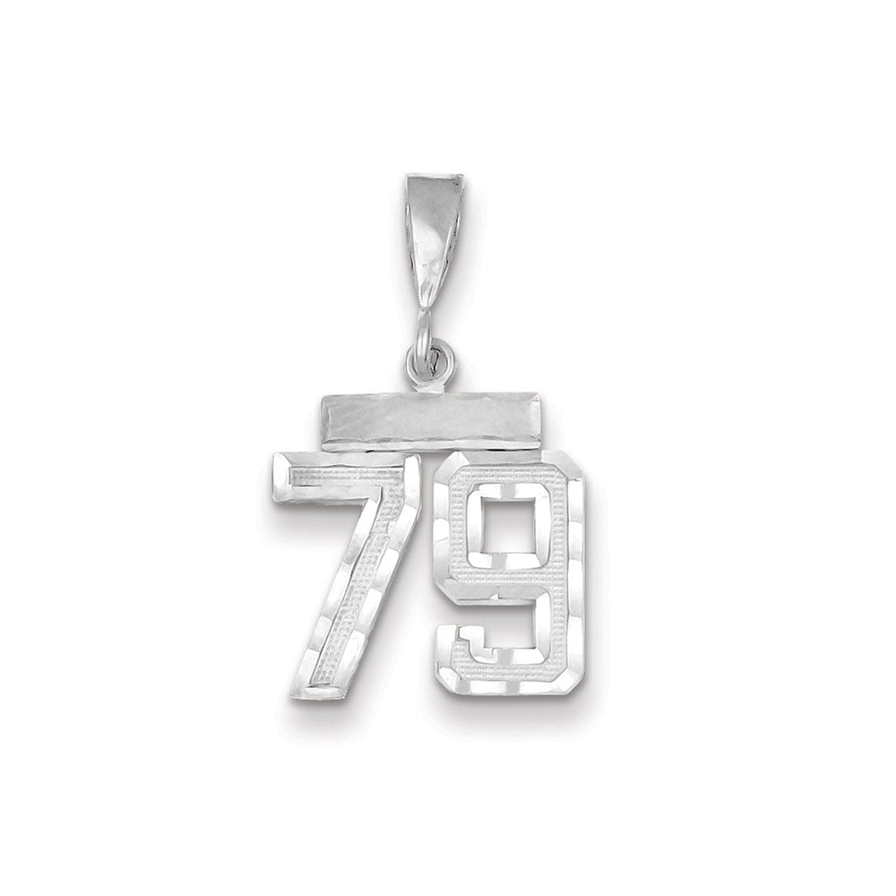 Million Charms 14K White Gold Themed Small Diamond-Cut Number 79 Charm