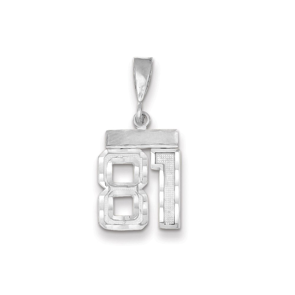 Million Charms 14K White Gold Themed Small Diamond-Cut Number 81 Charm