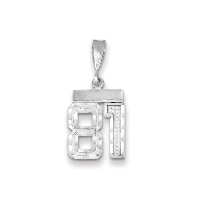 Million Charms 14K White Gold Themed Small Diamond-Cut Number 81 Charm