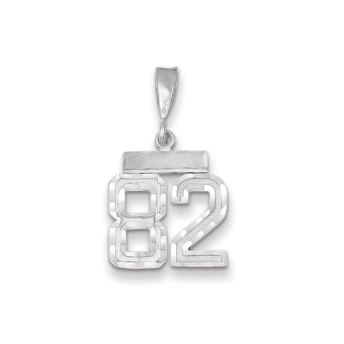 Million Charms 14K White Gold Themed Small Diamond-Cut Number 82 Charm