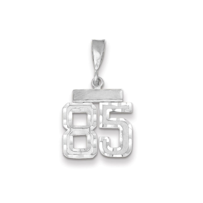 Million Charms 14K White Gold Themed Small Diamond-Cut Number 85 Charm