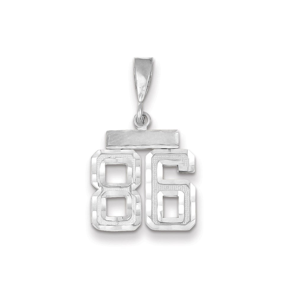 Million Charms 14K White Gold Themed Small Diamond-Cut Number 86 Charm