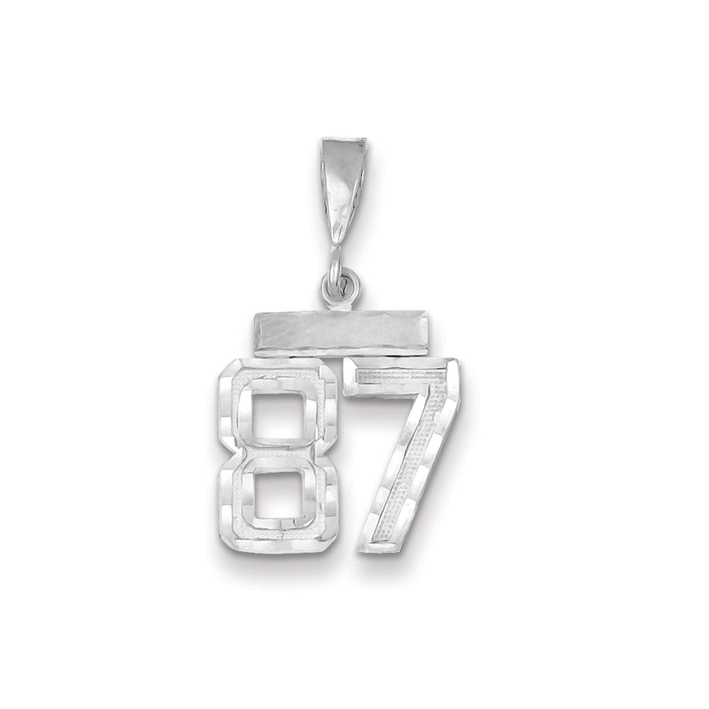 Million Charms 14K White Gold Themed Small Diamond-Cut Number 87 Charm