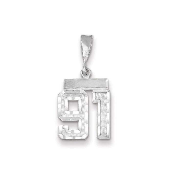 Million Charms 14K White Gold Themed Small Diamond-Cut Number 91 Charm