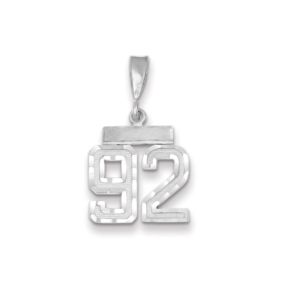 Million Charms 14K White Gold Themed Small Diamond-Cut Number 92 Charm