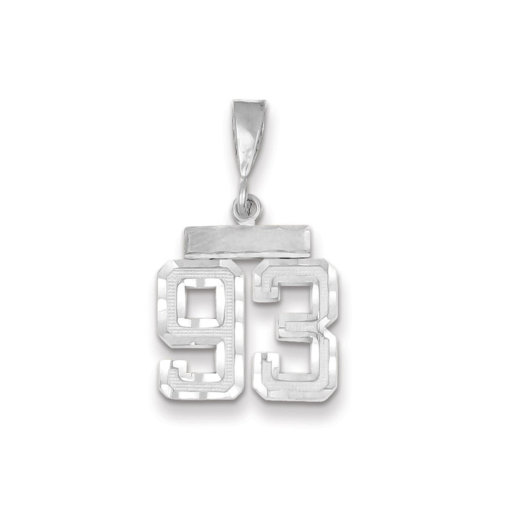 Million Charms 14K White Gold Themed Small Diamond-Cut Number 93 Charm