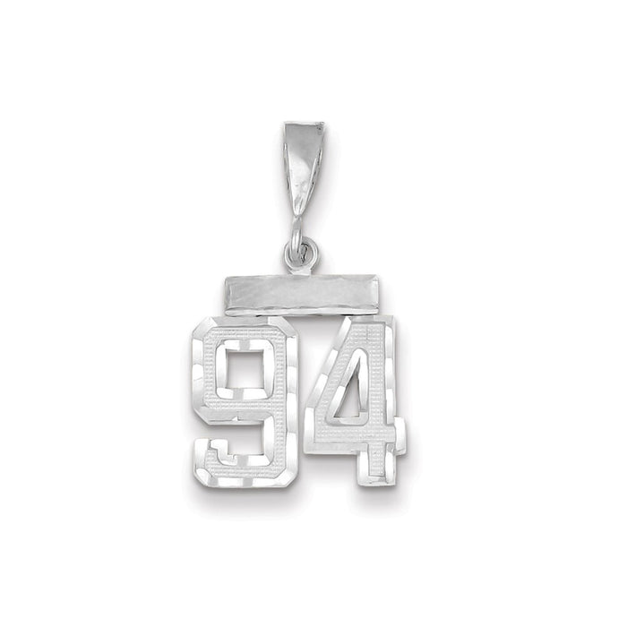 Million Charms 14K White Gold Themed Small Diamond-Cut Number 94 Charm