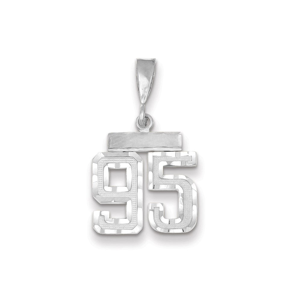 Million Charms 14K White Gold Themed Small Diamond-Cut Number 95 Charm