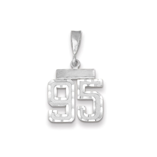 Million Charms 14K White Gold Themed Small Diamond-Cut Number 95 Charm