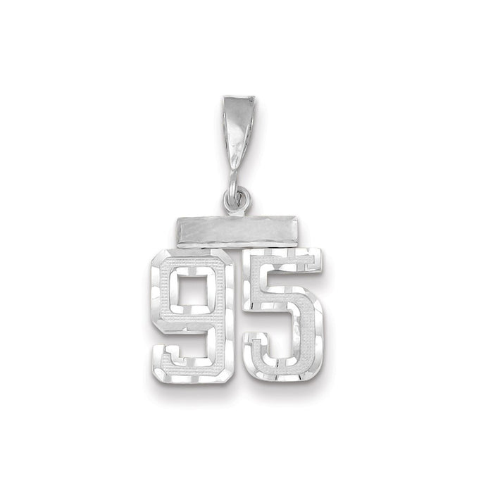 Million Charms 14K White Gold Themed Small Diamond-Cut Number 95 Charm