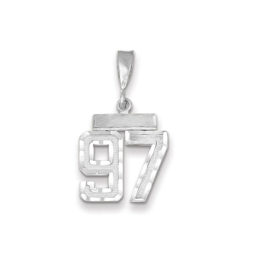 Million Charms 14K White Gold Themed Small Diamond-Cut Number 97 Charm