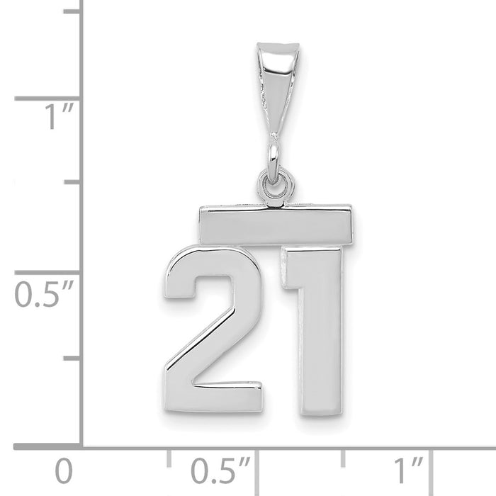 Million Charms 14K White Gold  Small Polished Number 21 Necklace Charm Pendant, Graduation, Birthday, Anniversary