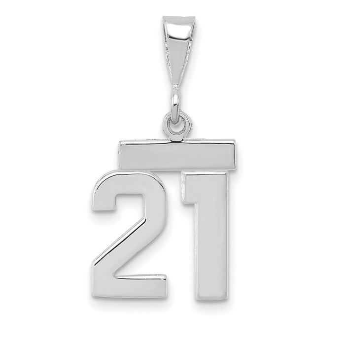 Million Charms 14K White Gold  Small Polished Number 21 Necklace Charm Pendant, Graduation, Birthday, Anniversary
