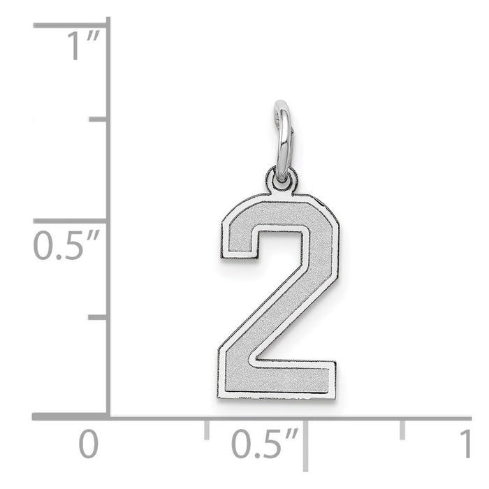 Million Charms 14K White Gold Themed Small Satin Number 2 Charm