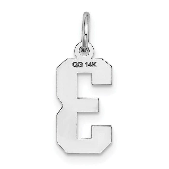 Million Charms 14K White Gold Themed Small Satin Number 3 Charm