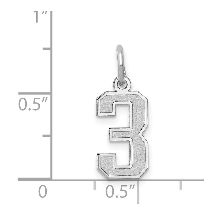 Million Charms 14K White Gold Themed Small Satin Number 3 Charm