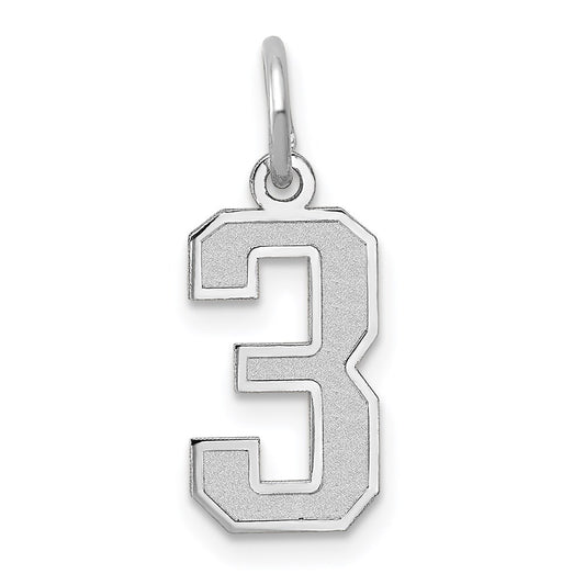 Million Charms 14K White Gold Themed Small Satin Number 3 Charm