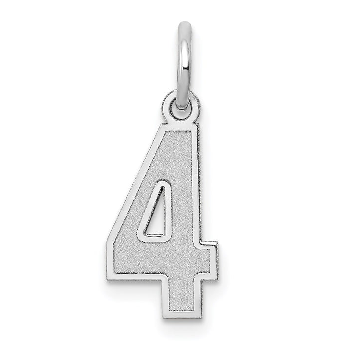 Million Charms 14K White Gold Themed Small Satin Number 4 Charm