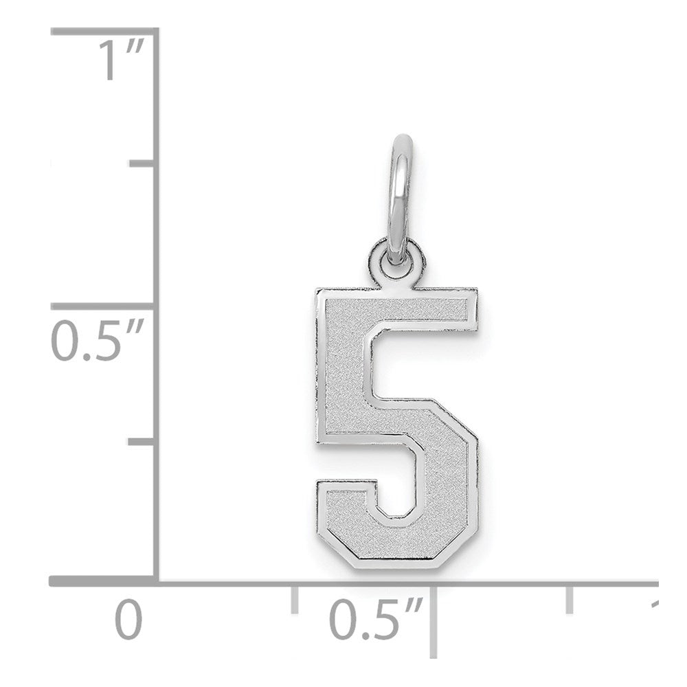 Million Charms 14K White Gold Themed Small Satin Number 5 Charm