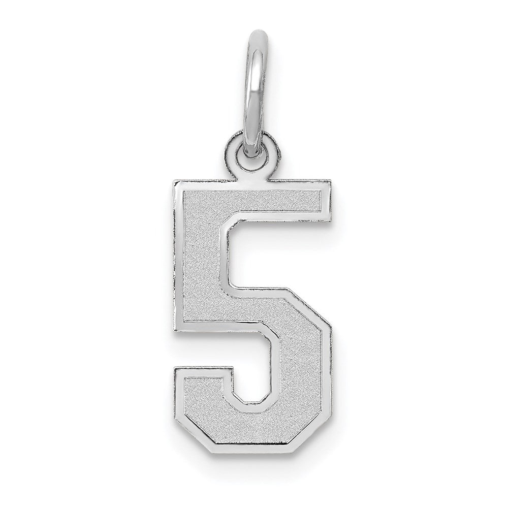 Million Charms 14K White Gold Themed Small Satin Number 5 Charm