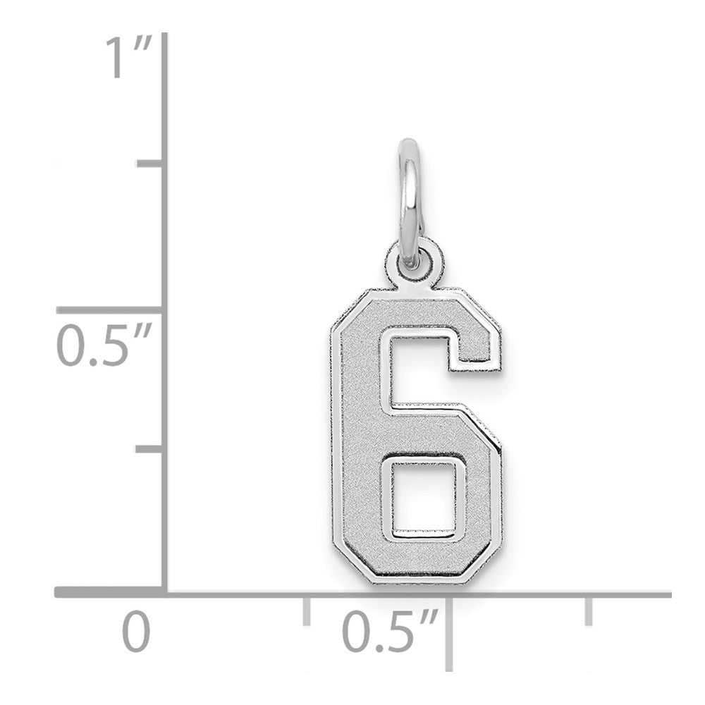 Million Charms 14K White Gold Themed Small Satin Number 6 Charm