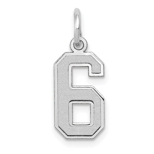 Million Charms 14K White Gold Themed Small Satin Number 6 Charm