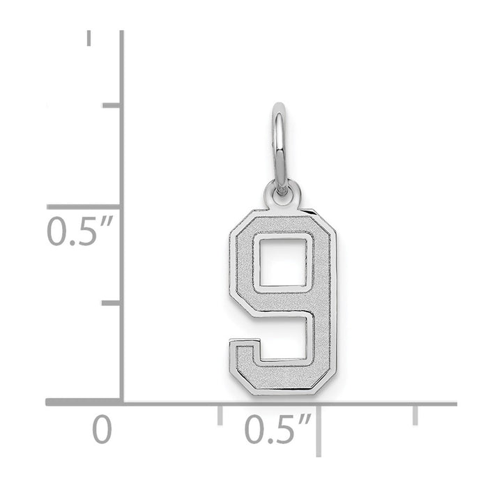 Million Charms 14K White Gold Themed Small Satin Number 9 Charm