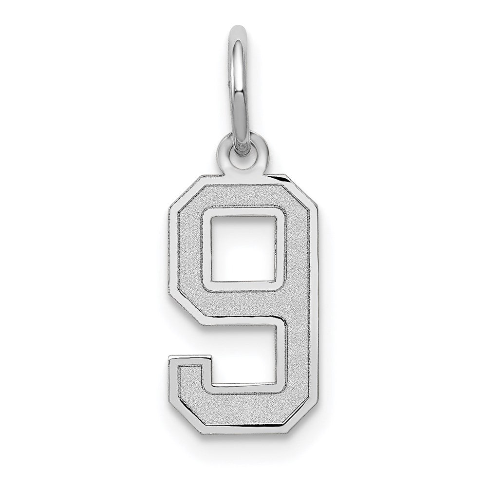 Million Charms 14K White Gold Themed Small Satin Number 9 Charm