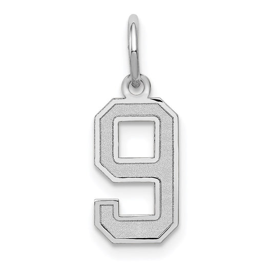 Million Charms 14K White Gold Themed Small Satin Number 9 Charm