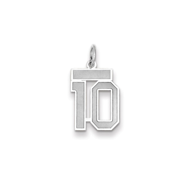 Million Charms 14K White Gold Themed Small Satin Number 10 Charm