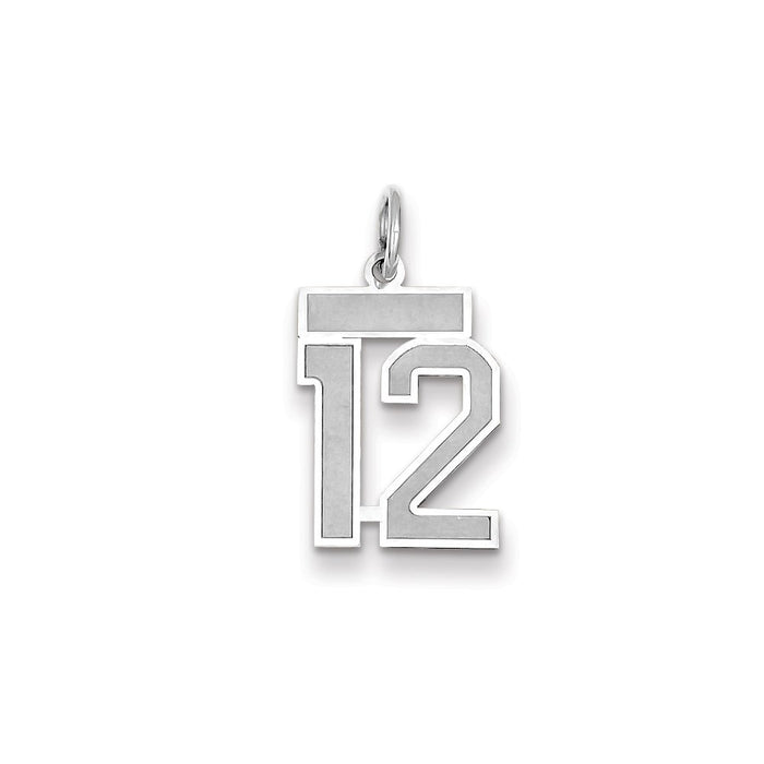 Million Charms 14K White Gold Themed Small Satin Number 12 Charm