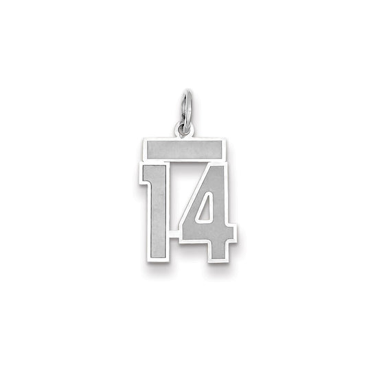 Million Charms 14K White Gold Themed Small Satin Number 14 Charm