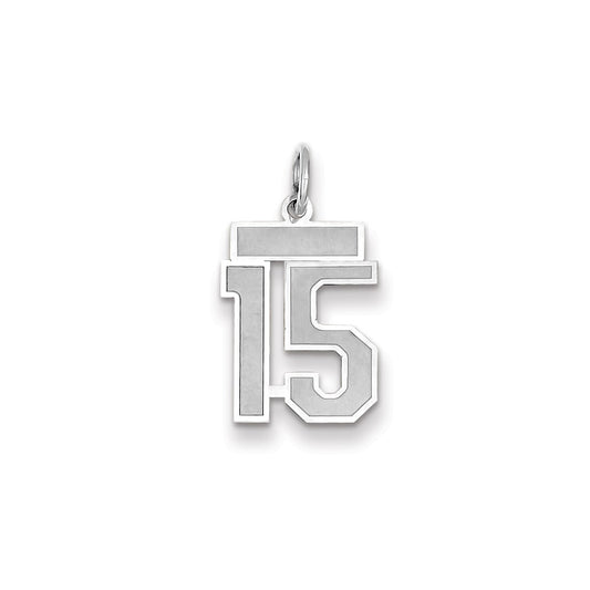 Million Charms 14K White Gold Themed Small Satin Number 15 Charm
