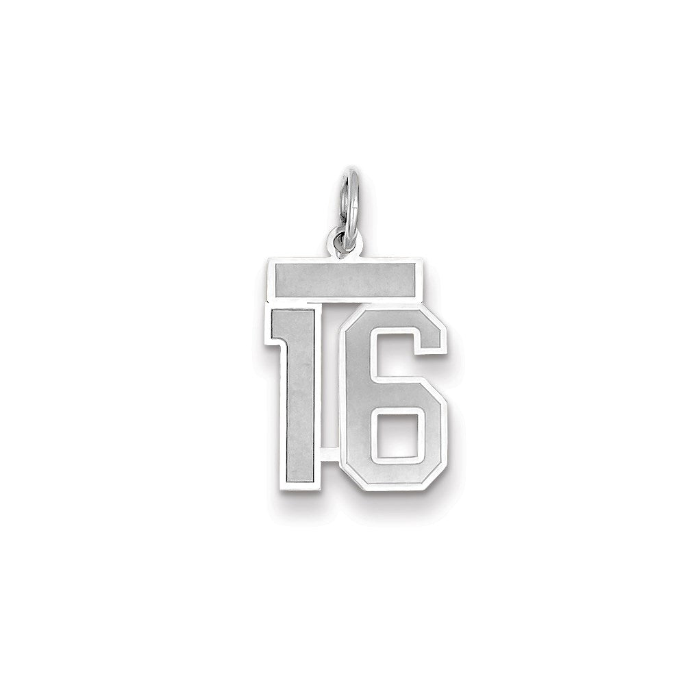 Million Charms 14K White Gold Themed Small Satin Number 16 Charm
