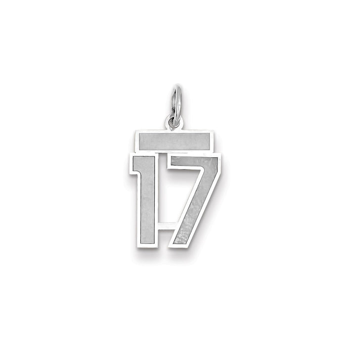 Million Charms 14K White Gold Themed Small Satin Number 17 Charm